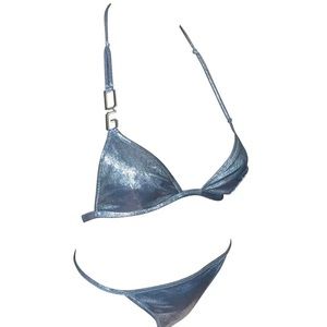 Vintage Dolce Gabbana Bikini Metallic Kylie Jenner Silver Rare 90s